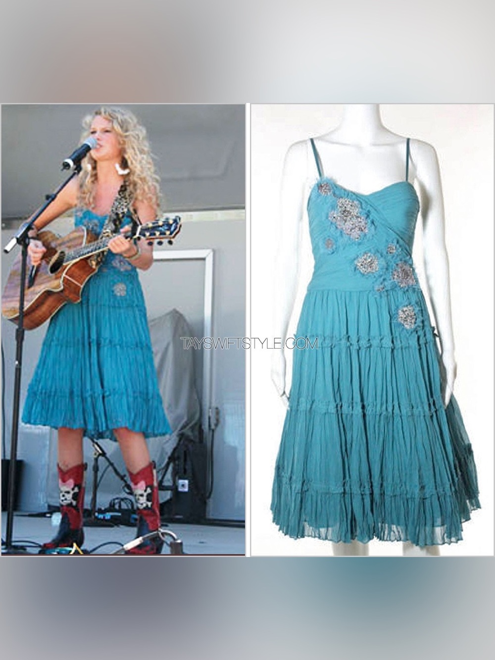 BCBGMaxAzria ‘Dusty Teal Chiffon Pleated Dress’ ASO Taylor Swift Debut Era